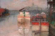 Carl Wagner Coal Barges on the Lower Schuylkill oil on canvas